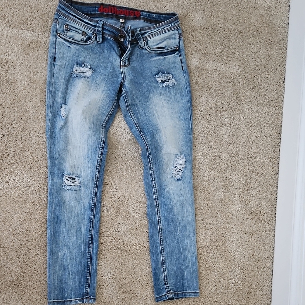 Dollhouse Women's Light Blue Distressed Skinny Jeans
